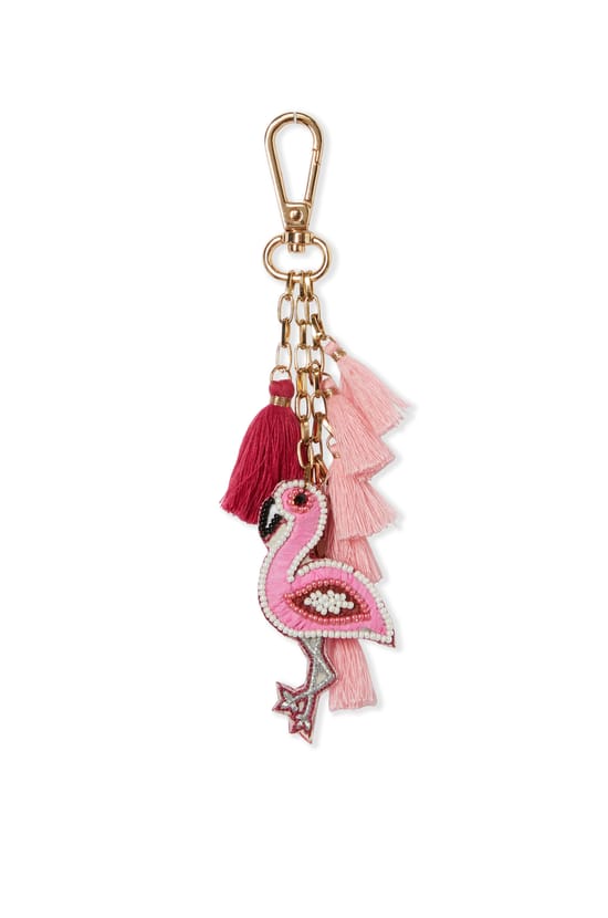 Porte-cl&eacute;s perl&eacute;s flamant rose;${refinementColor}