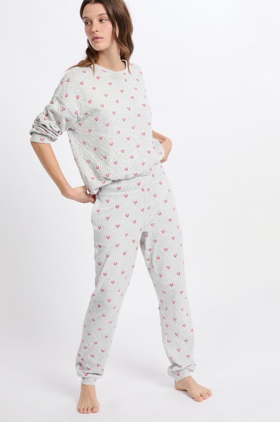 Cotton Pyjama Trousers with Heart Motifs;${refinementColor}
