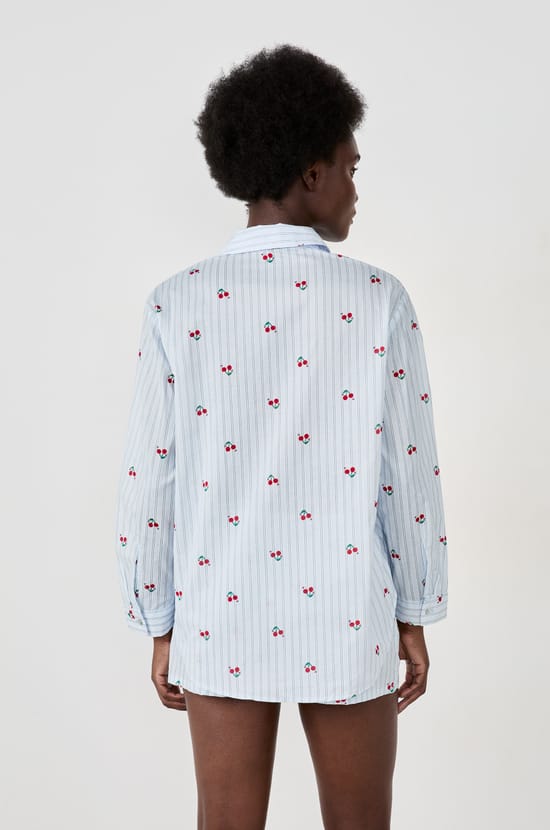 Striped pyjama shirt with cherries;${refinementColor}