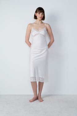 Satin Nightdress With Lace Details;${refinementColor}