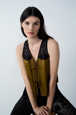 Débardeur de pyjama à nœud détails dentelle;${refinementColor}