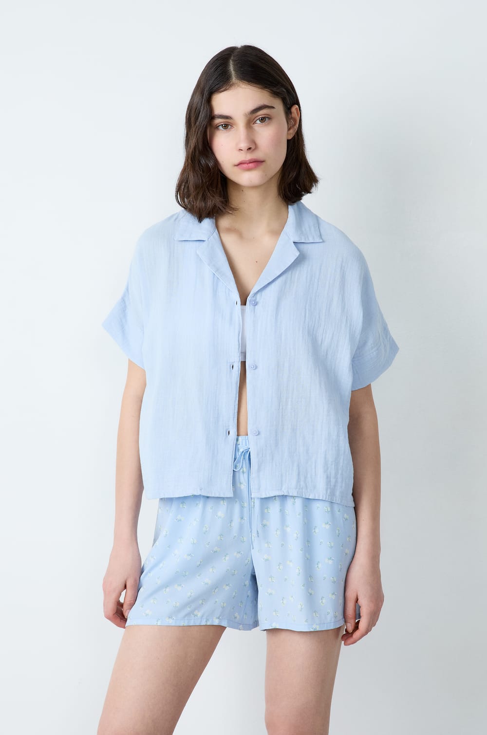 Camisa de pijama de algodón de manga corta;${refinementColor}