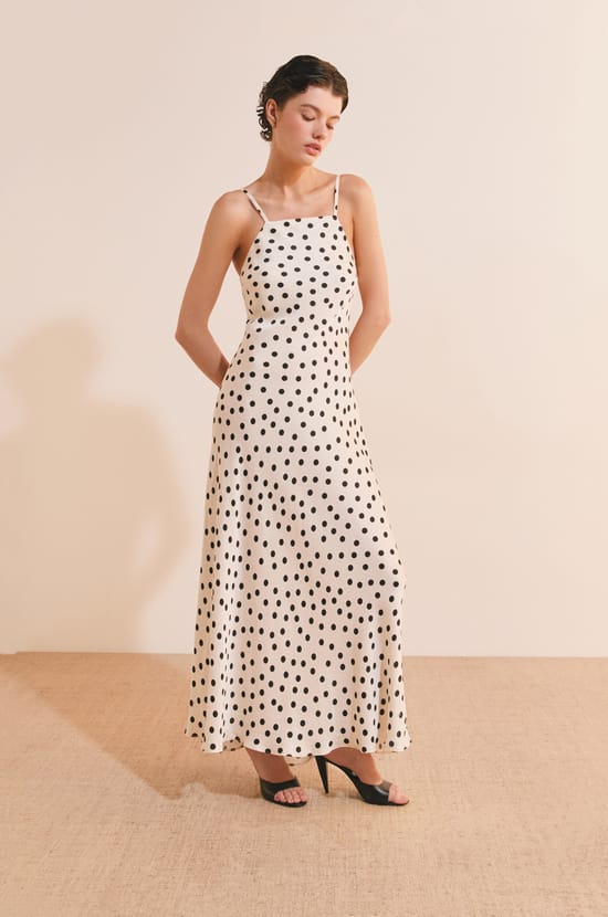 Long Dress With Thin Straps And Polka Dots;${refinementColor}