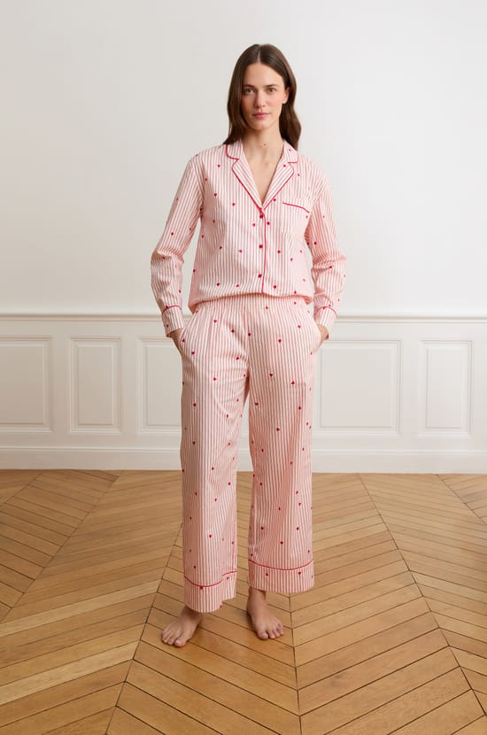 Pyjama Hose mit Streifen und Herzen aus Baumwolle;${refinementColor}