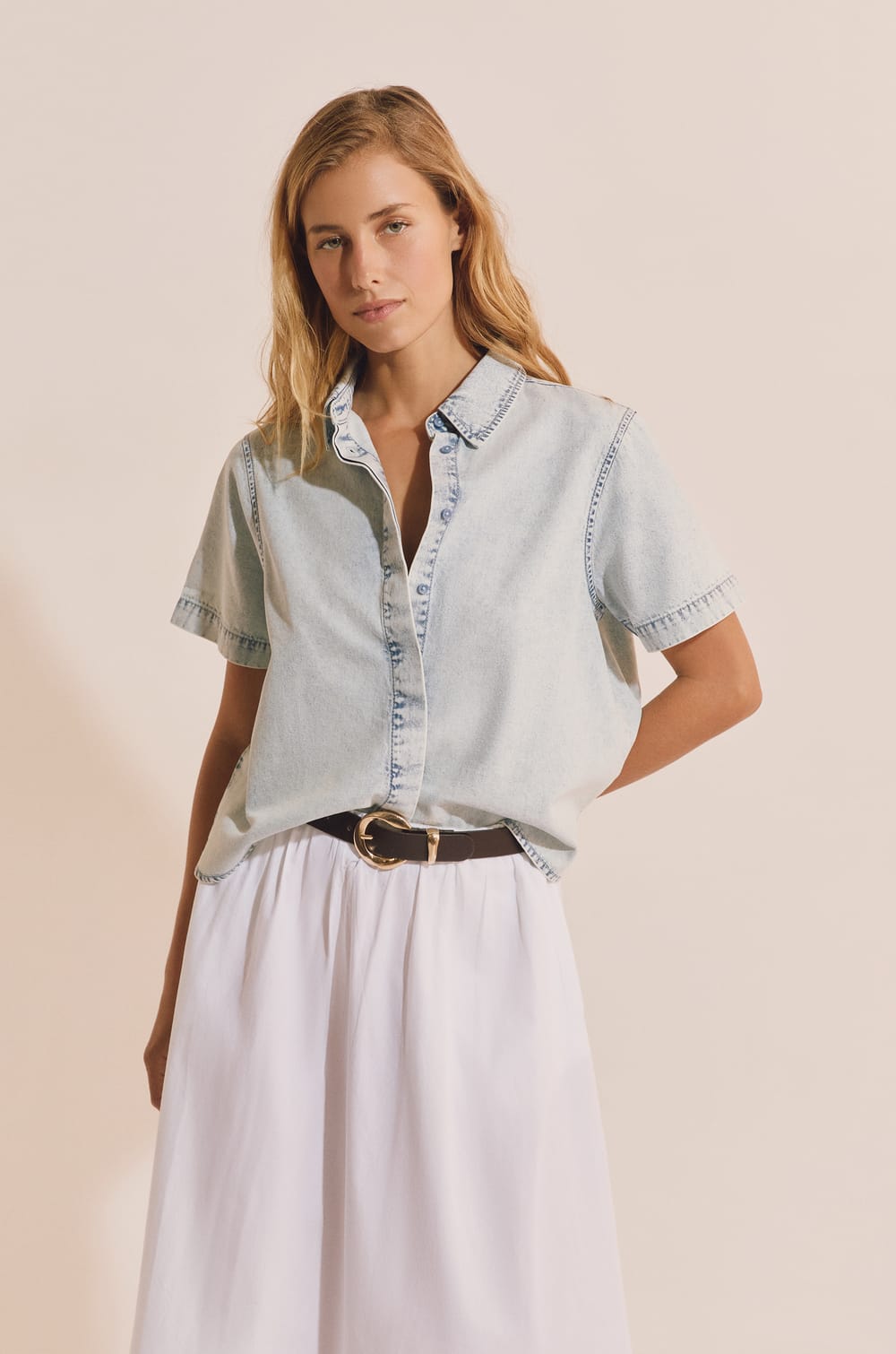 Chemise manches courtes en coton;${refinementColor}