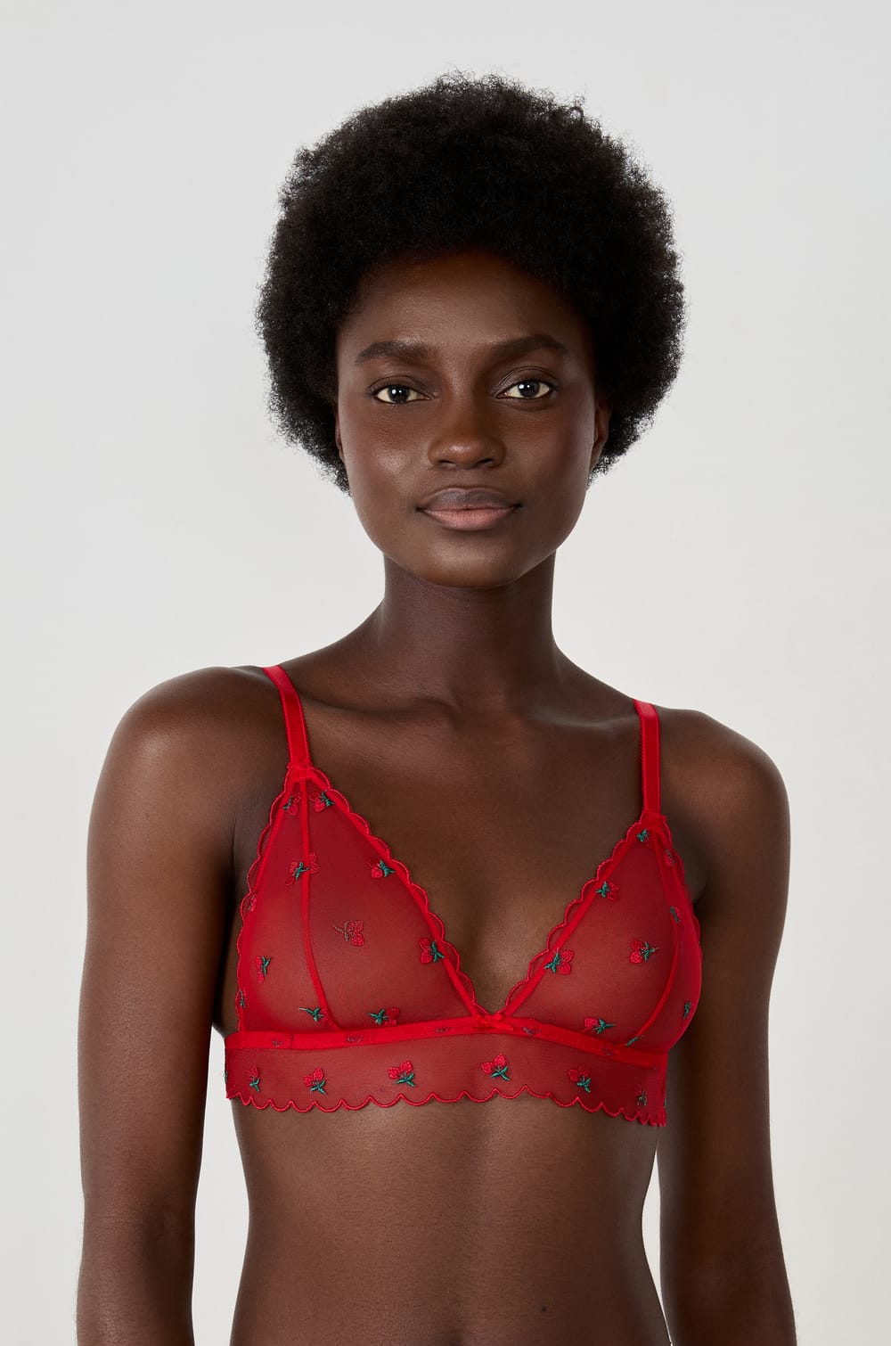 Wireless Triangle With Strawberry Embroidery;${refinementColor}