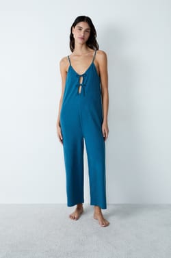 Combinaison de pyjama large en coton à nœuds;${refinementColor}