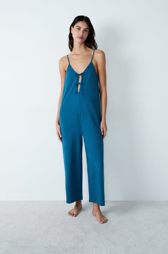 Combinaison de pyjama large en coton à nœuds;${refinementColor}