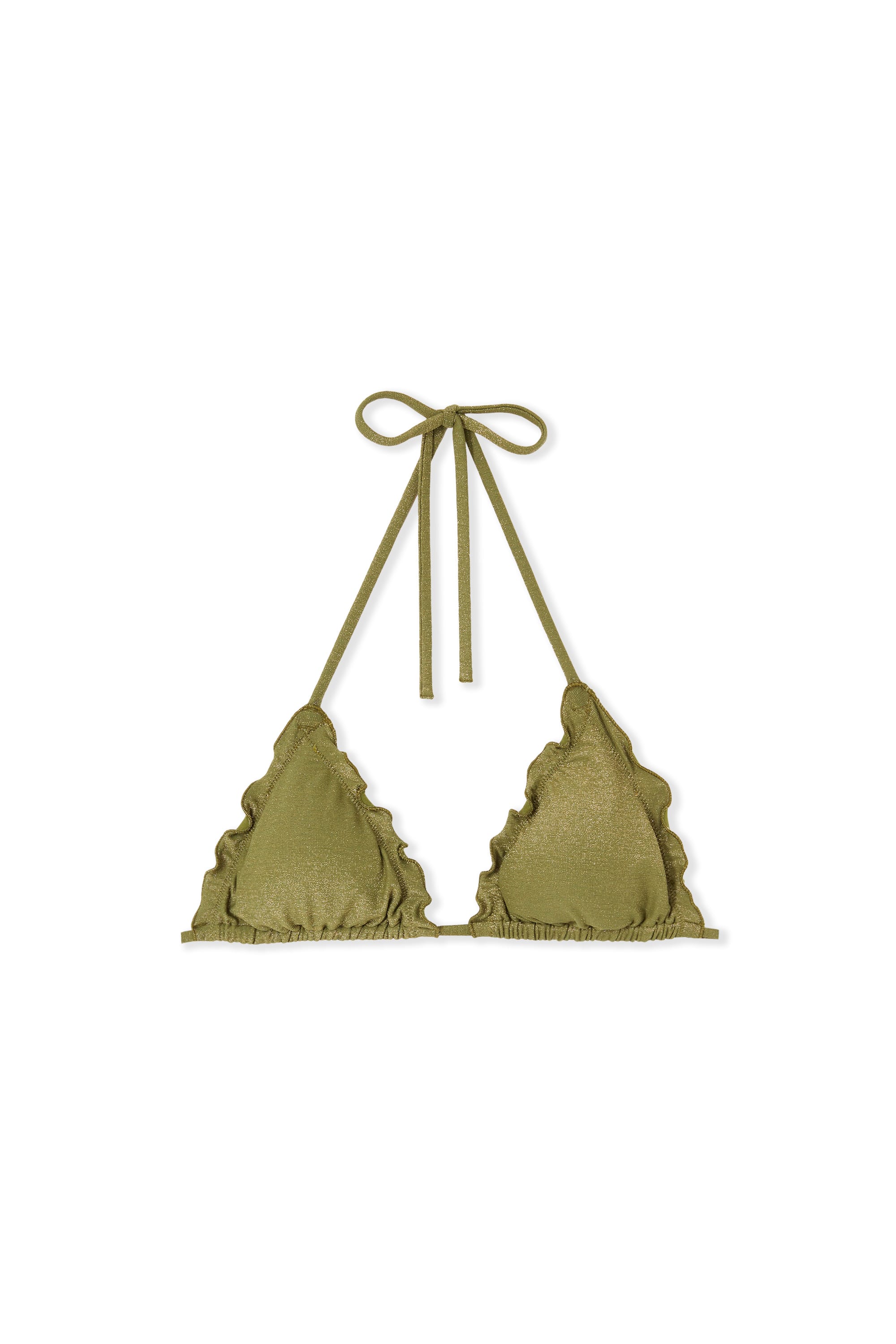 Sequined Triangle Bikini Top with Removable Pads - BALLOTA - VERT