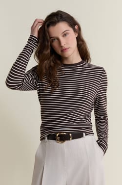 T-shirt manches longues &agrave; rayures;${refinementColor}