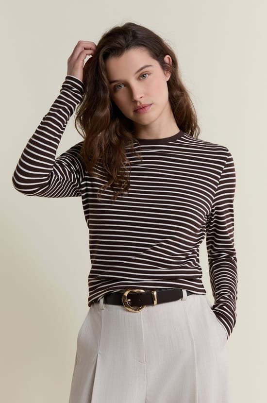 T-shirt manches longues &agrave; rayures;${refinementColor}