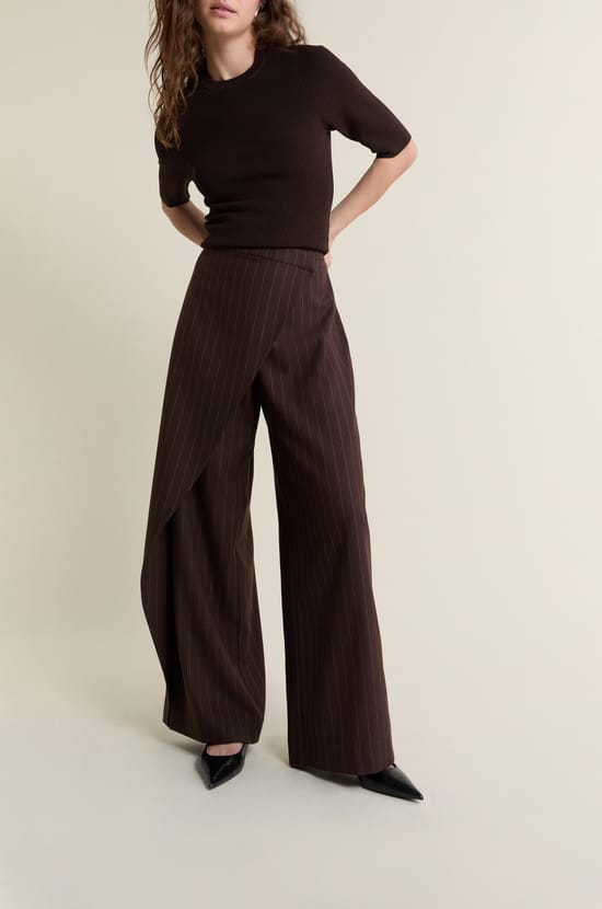 Wide-Leg Striped Trousers;${refinementColor}