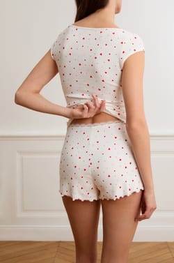 Pointelle Pajama Shorts With Heart Pattern In Cotton;${refinementColor}