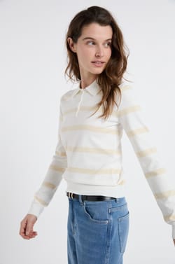 Pull col polo &agrave; manches longues &agrave; rayures;${refinementColor}