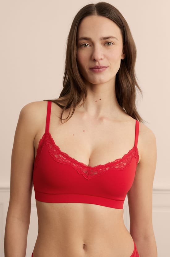 Bralette in Microfiber with Lace Details;${refinementColor}