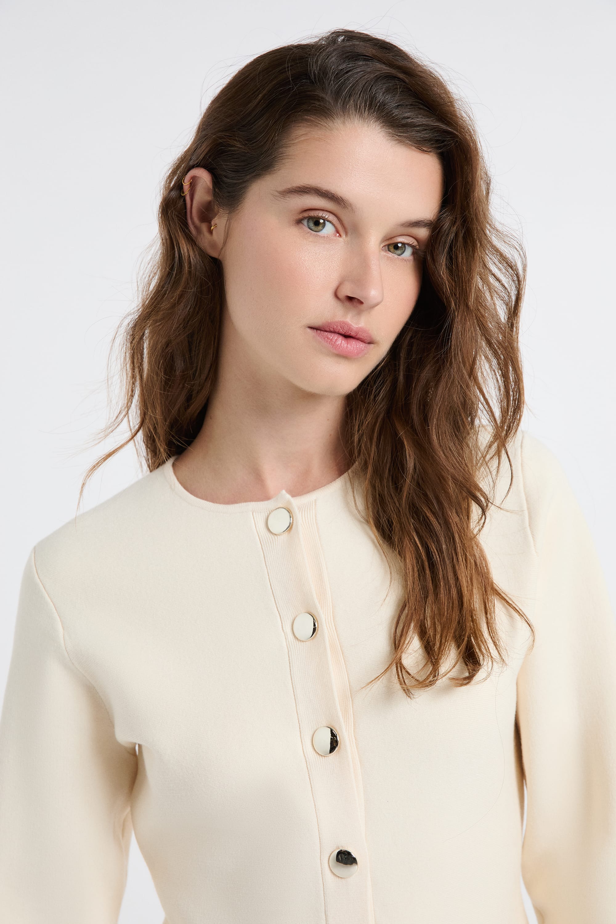 Long-sleeved top with gold buttons - PEPLUM - LIN - ETAM