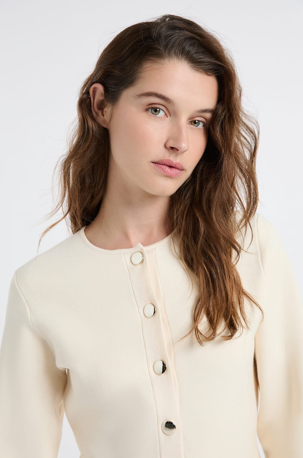 Long-sleeved top with gold buttons;${refinementColor}