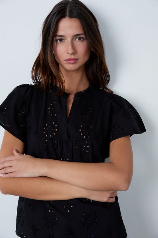 Broderie Anglaise Short-Sleeved Top;${refinementColor}