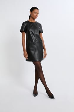 Vestido corto recto con efecto piel;${refinementColor}