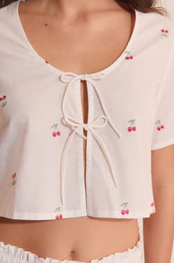 Top de pyjama en coton &agrave; motifs cerises;${refinementColor}