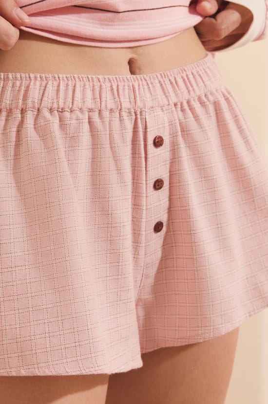 Short de pyjama &agrave; carreaux en coton;${refinementColor}