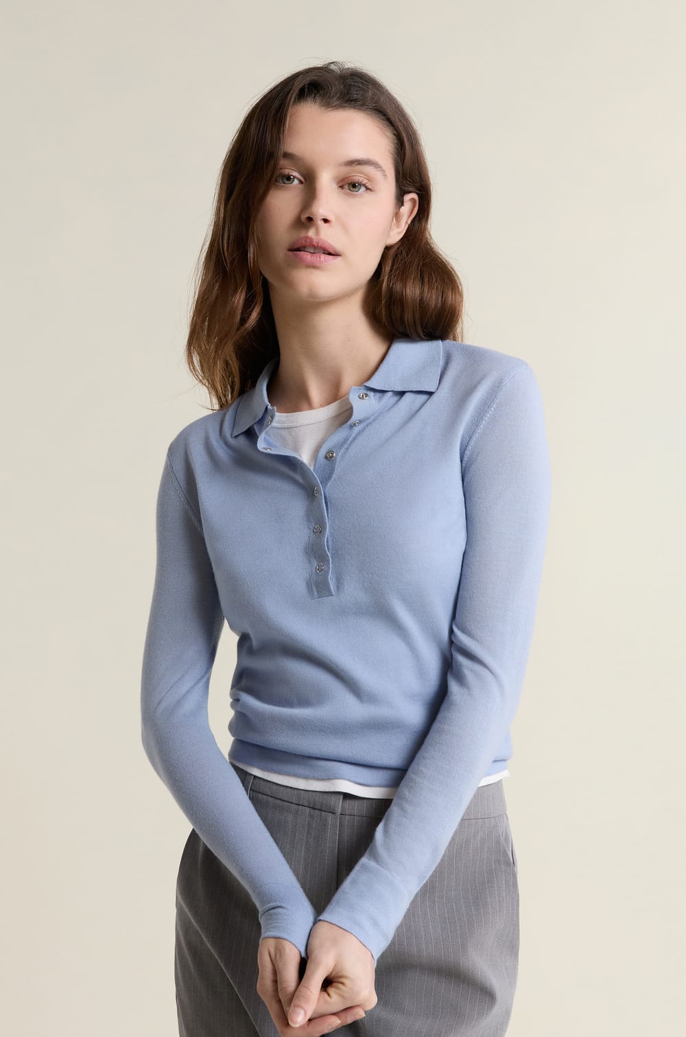Long-sleeved polo 100% wool;${refinementColor}