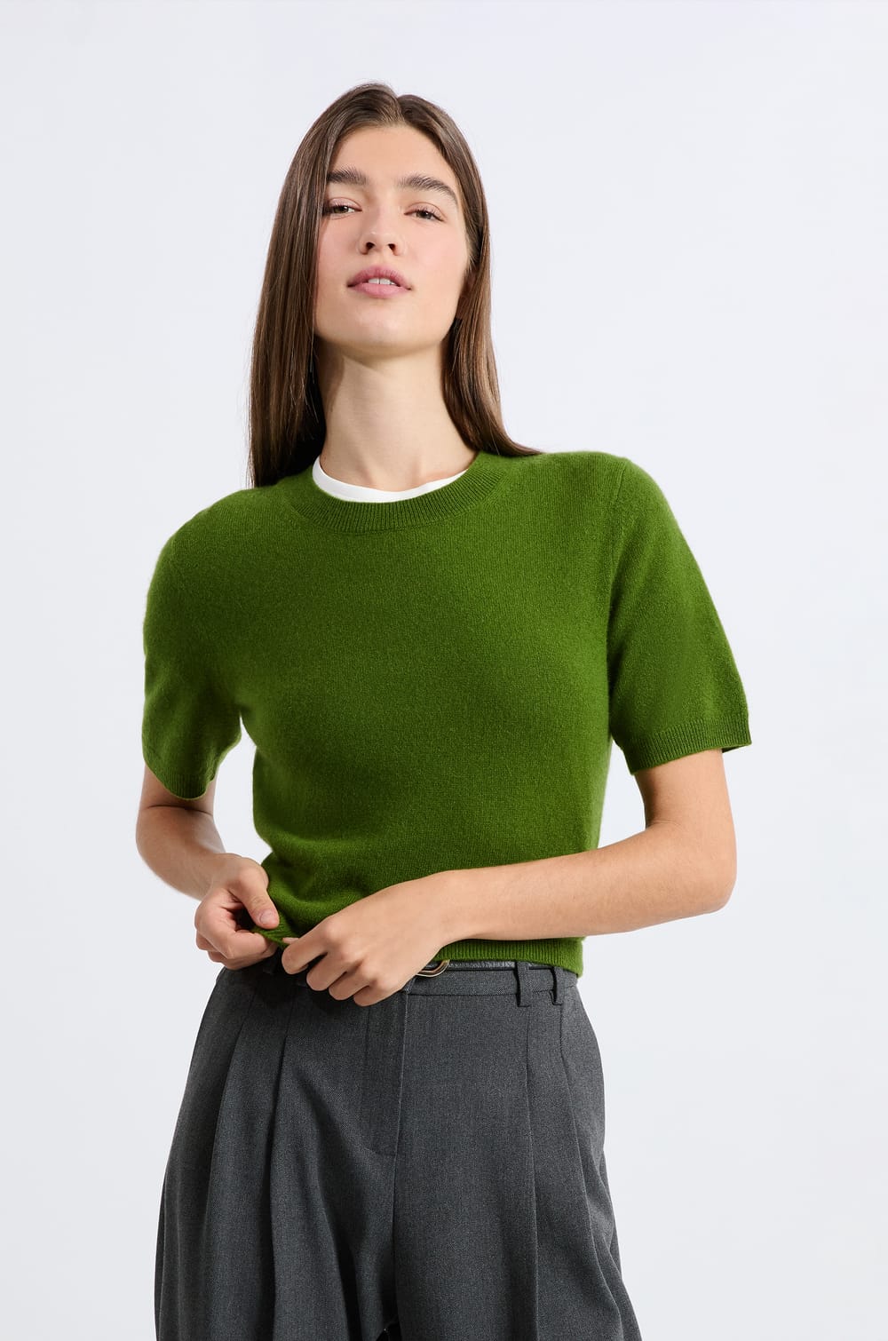 Short-sleeved cashmere sweater;${refinementColor}