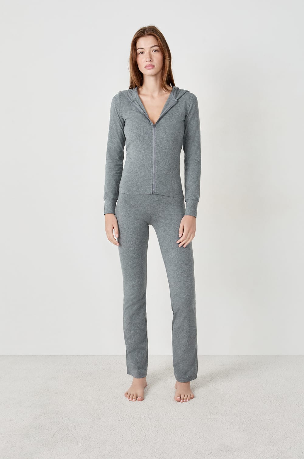 Zip-up Hooded Cotton Sweatshirt;${refinementColor}