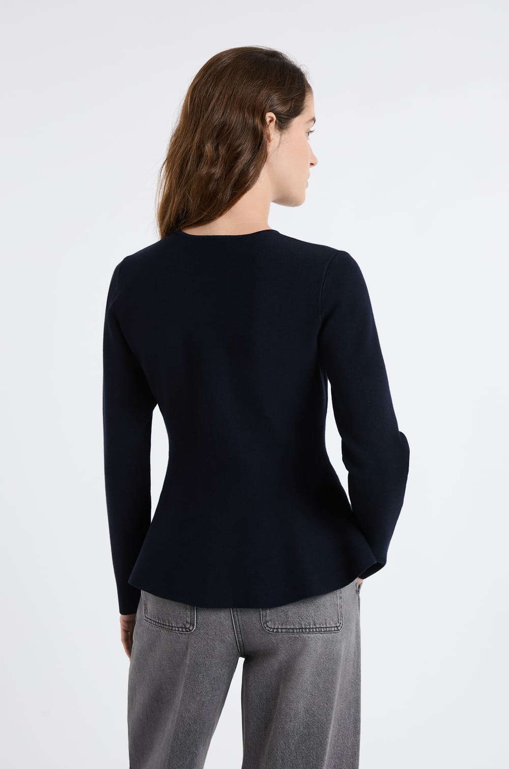 Peplum sweater with golden buttons;${refinementColor}