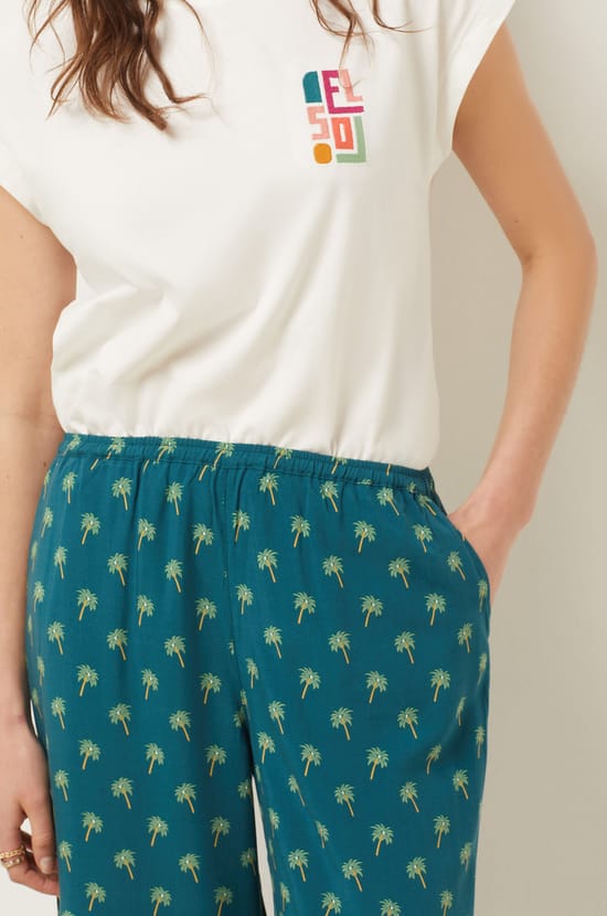 Pyjama Femme 2 Pièces – Imprimé Cerise, Manches Courtes, Col V, Doux Et Décontracté