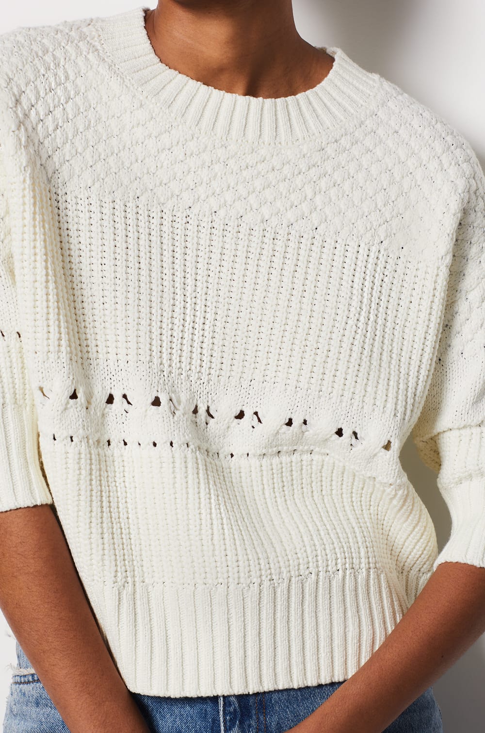 Short-sleeved openwork sweater - ECAROLA - ECRU - ETAM