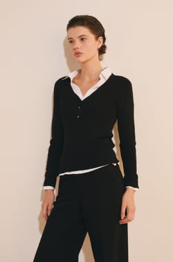 Pull manches longues &agrave; col V;${refinementColor}