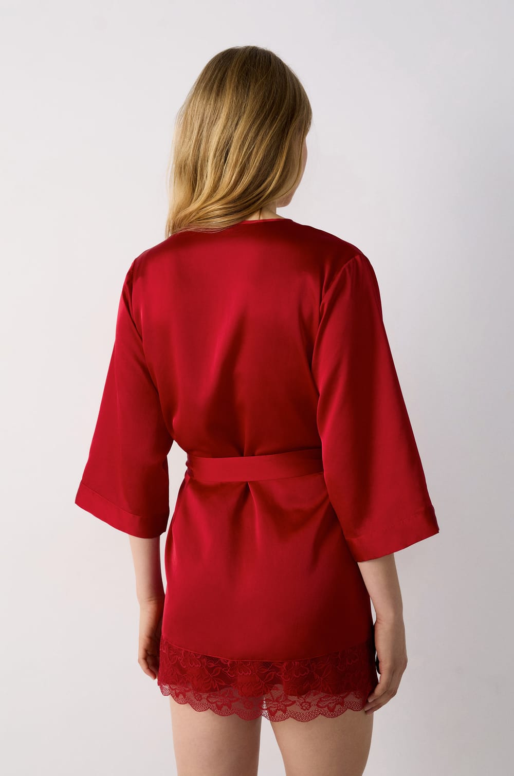 Satin Robe with Lace Details;${refinementColor}