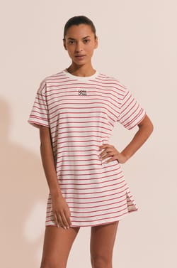 Robe T-shirt &agrave; rayures avec inscription "sea sun" en coton;${refinementColor}