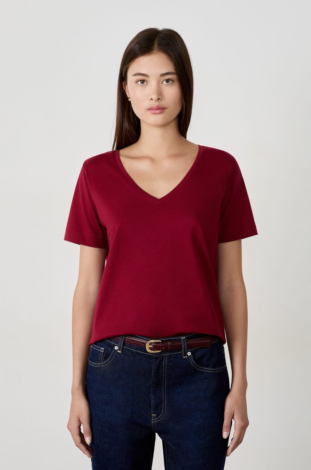 T-shirt en coton col V;${refinementColor}
