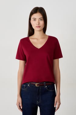 T-shirt en coton col V;${refinementColor}