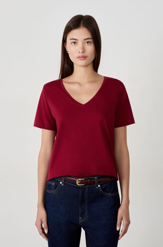 Cotton V-neck T-shirt;${refinementColor}
