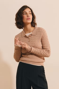 Pull manches longues col polo;${refinementColor}