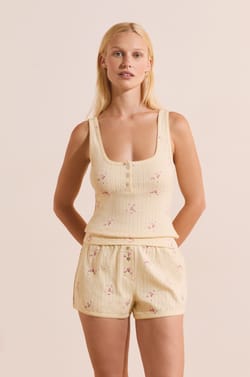Short de pyjama &agrave; motifs en coton pointelle;${refinementColor}