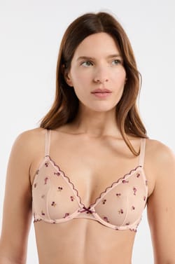 Sujetador triangular de tul estampado con motivos mocktail bordados;${refinementColor}