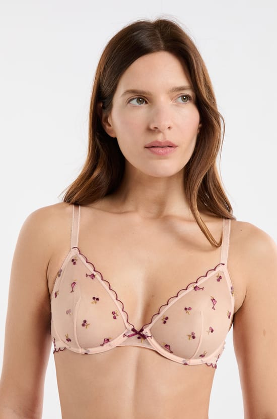 Triangle Bra in Tulle with Embroidered Mocktail Motifs;${refinementColor}