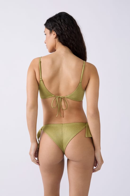 Glittery tie-front bikini top;${refinementColor}