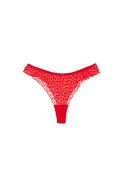 Tanga in Flocked Tulle with Heart Motifs;${refinementColor}