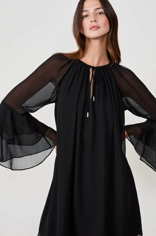 Short dress with ruffled sleeves;${refinementColor}