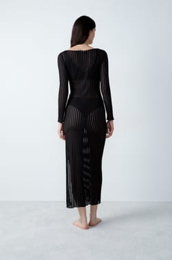 Long Nightdress with Sheer Stripes;${refinementColor}