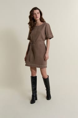 Belted Cotton Dress;${refinementColor}