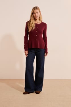 Cardigan peplum &agrave; boutons dor&eacute;s;${refinementColor}