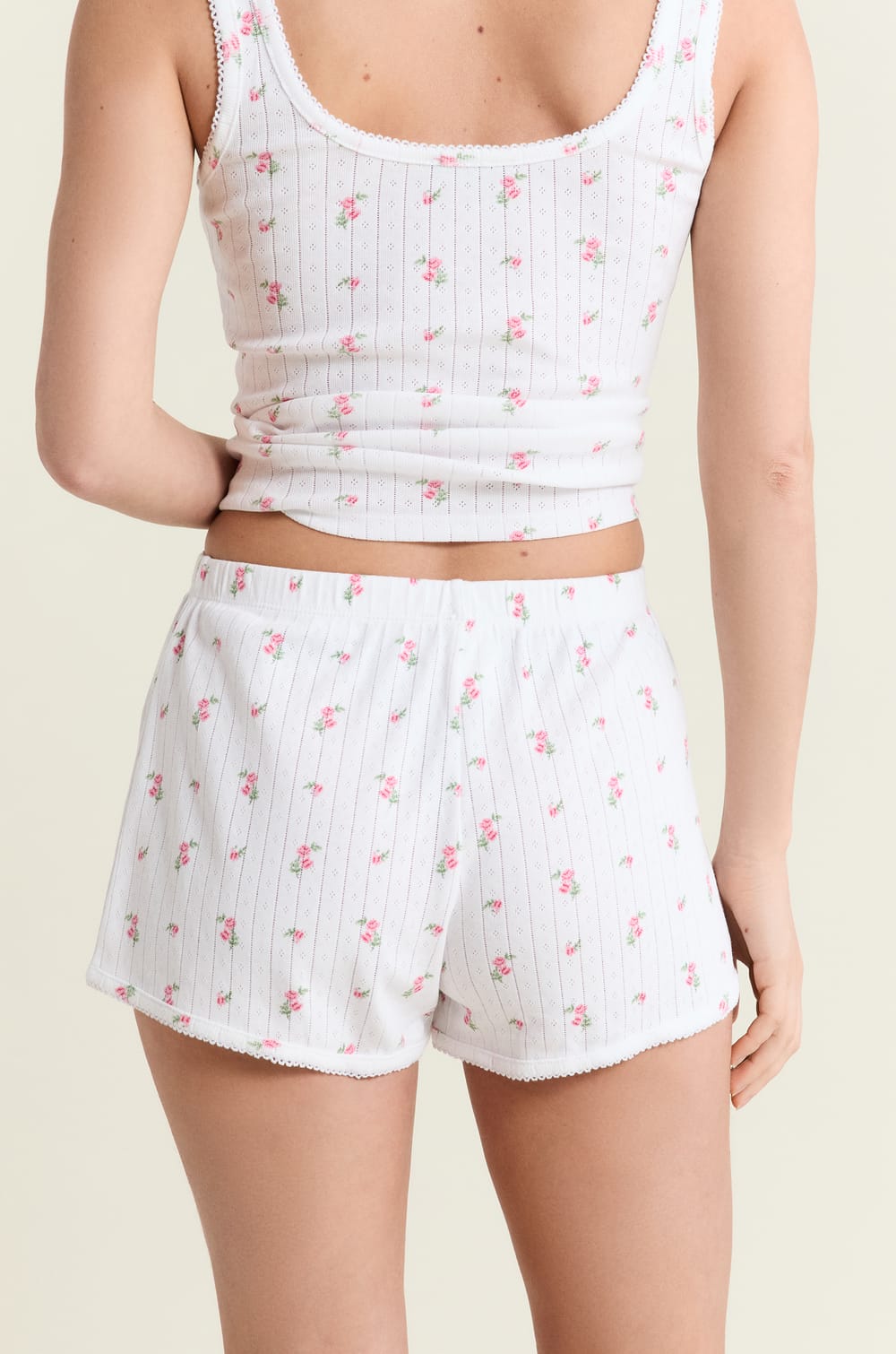 Short de pyjama &agrave; motifs en coton en pointelle;${refinementColor}