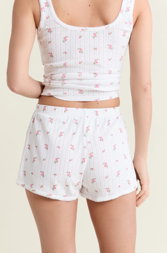 Short de pyjama &agrave; motifs en coton en pointelle;${refinementColor}