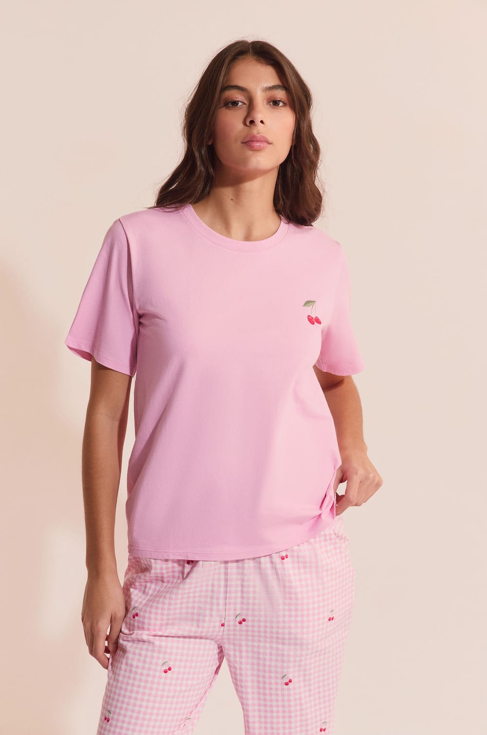 Ensemble de pyjama 2 pi&egrave;ces &agrave; motifs cerise;${refinementColor}